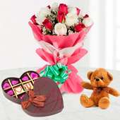 beautiful flower teddy and chocolate combo